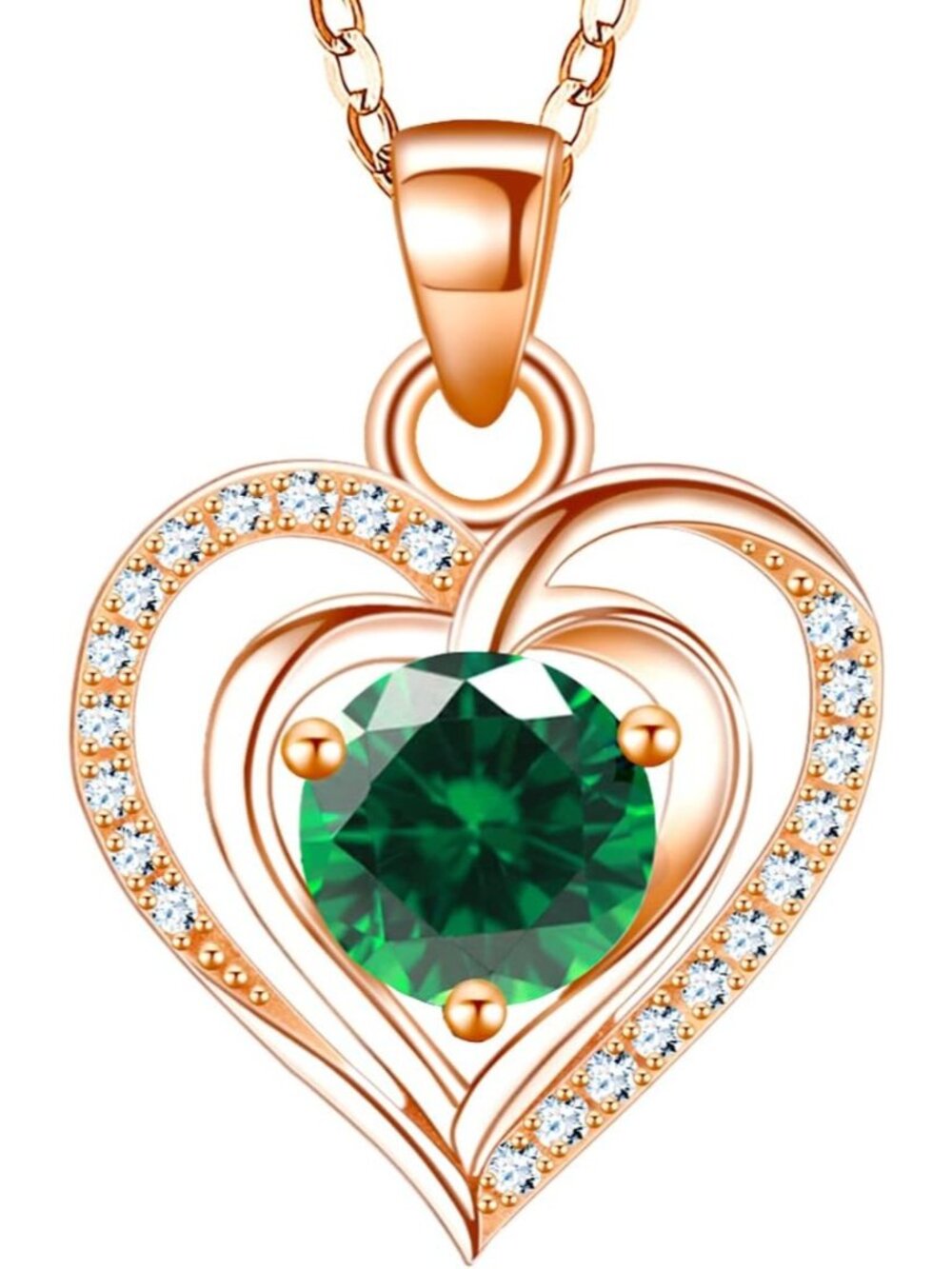 Women Rose Gold 3 925 Sterling Silver Zirconia Heart Birthstone Pendant Necklace